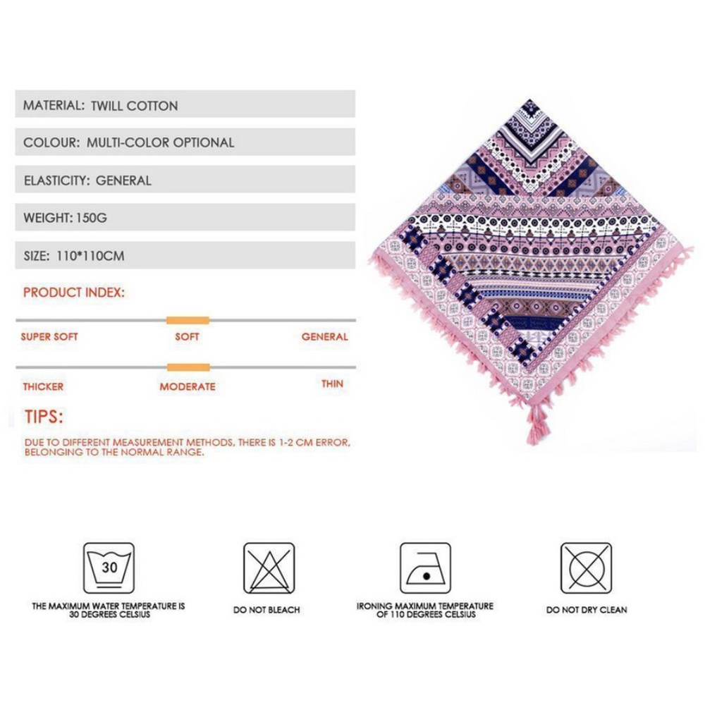 Boho Aztec Square Scarf with Tassels in Black - Picture 2 of 2